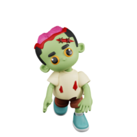 3d Character Zombie Showing Weird Face Pose. 3d render isolated on transparent backdrop. png