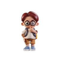 3d Character Student Curious Pose. 3d render isolated on transparent  backdrop. png