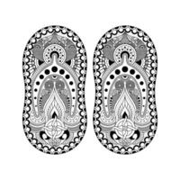 Slipper with Traditional Design Vector Illustration, Flip Flop Black Icon , Decorative Footwear, Mandala Pattern on Footwear