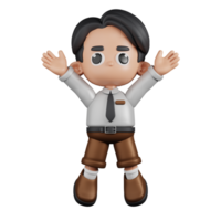 3d Character Businessman Jumping Celebration Pose. 3d render isolated on transparent backdrop. png