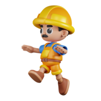 3d personagem construtor pulando pose. 3d render isolado em transparente pano de fundo. png