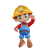 3d Character Miner Congrats Pose. 3d render isolated on transparent backdrop. png