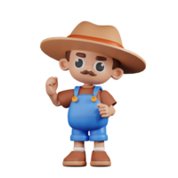 3d Character Farmer Congratulation Pose. 3d render isolated on transparent backdrop. png