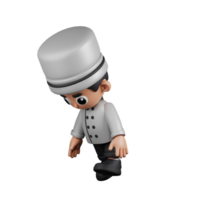 3d Character Chef Tired Walk Pose. 3d render isolated on transparent backdrop. png