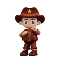 3d Character Sheriff Ready To Fight Pose. 3d render isolated on transparent backdrop. png