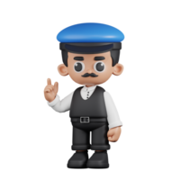 3d Character Driver Giving Advise Pose. 3d render isolated on transparent backdrop. png