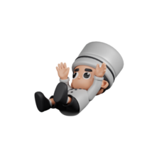 3d Character Chef Falling Pose. 3d render isolated on transparent backdrop. png