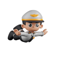 3d Character Pilot Flying Pose. 3d render isolated on transparent backdrop. png