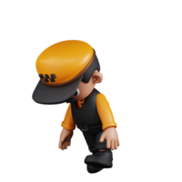 3d Character Taxi Driver Tired Walk Pose. 3d render isolated on transparent backdrop. png