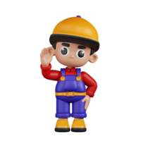 3d Character Mechanic Greeting Pose. 3d render isolated on transparent backdrop. png