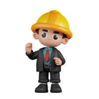 3d Character Engineer Congratulation Pose. 3d render isolated on transparent backdrop. png
