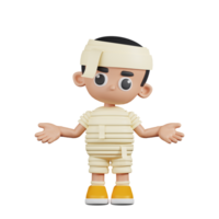 3d Character Mummy Doing The No Idea Pose. 3d render isolated on transparent backdrop. png