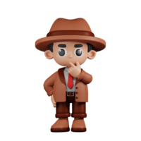 3d Character Detective Curious Pose. 3d render isolated on transparent backdrop. png