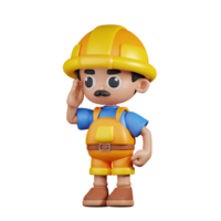 3d personagem construtor dando saudação pose. 3d render isolado em transparente pano de fundo. png