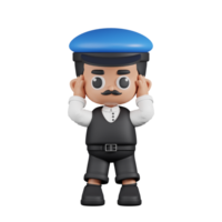 3d personaje conductor mareado pose. 3d hacer aislado en transparente fondo. png