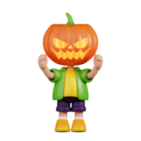 3d Character Pumpkin Excited Pose. 3d render isolated on transparent backdrop. png