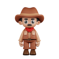 3d Character Cowboy Standing Pose. 3d render isolated on transparent backdrop. png