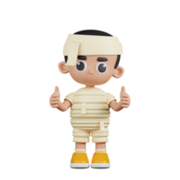 3d Character Mummy Giving A Thumb Up Pose. 3d render isolated on transparent backdrop. png