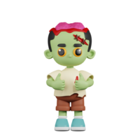 3d personagem zumbi mostrando polegares acima pose. 3d render isolado em transparente pano de fundo. png