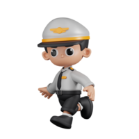 3d Character Pilot Running Pose. 3d render isolated on transparent backdrop. png