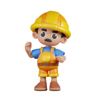 3d personagem construtor parabéns pose. 3d render isolado em transparente pano de fundo. png