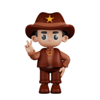 3d Charakter Sheriff zeigen Frieden Zeichen Pose. 3d machen isoliert auf transparent Hintergrund. png