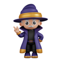 3d personaje mago señalando arriba pose. 3d hacer aislado en transparente fondo. png