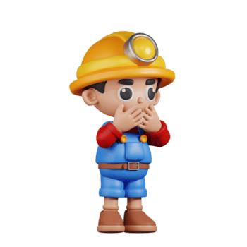 3d personaje minero asustado pose. 3d hacer aislado en transparente fondo. png