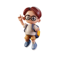 3d Character Student Happy Jumping Poses. 3d render isolated on transparent backdrop. png