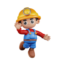 3d Character Miner Happy Pose. 3d render isolated on transparent backdrop. png