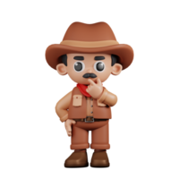 3d Character Cowboy Curious Pose. 3d render isolated on transparent backdrop. png