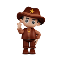 3d personagem xerife dando mini amor pose. 3d render isolado em transparente pano de fundo. png