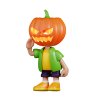 3d Character Pumpkin Looking for Something Pose. 3d render isolated on transparent backdrop. png
