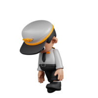 3d Character Pilot Tired Walk Pose. 3d render isolated on transparent backdrop. png