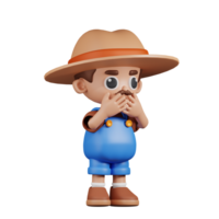 3d Character Farmer Affraid Pose. 3d render isolated on transparent backdrop. png