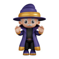 3d Character Wizard Giving Ok Hand Gesture Pose. 3d render isolated on transparent backdrop. png