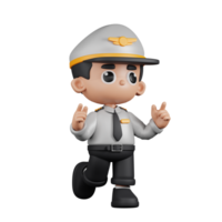 3d personnage pilote sentiment content pose. 3d rendre isolé sur transparent toile de fond. png