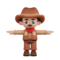 3d Character Cowboy T Pose. 3d render isolated on transparent backdrop. png