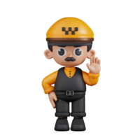 3d Character Taxi Driver Hands Up Pose. 3d render isolated on transparent backdrop. png