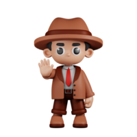 3d Character Detective Doing The Stop Sign Pose. 3d render isolated on transparent backdrop. png