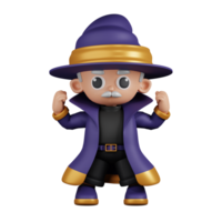 3d Character Wizard Looking Strong Pose. 3d render isolated on transparent backdrop. png