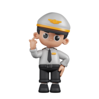 3d Character Pilot Giving Mini Love Pose. 3d render isolated on transparent backdrop. png