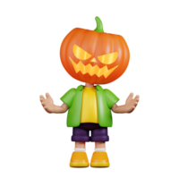 3d Character Pumpkin Doing The No Idea Pose. 3d render isolated on transparent backdrop. png