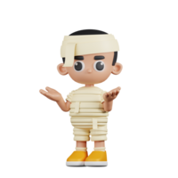 3d Character Mummy Confused Pose. 3d render isolated on transparent backdrop. png