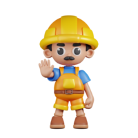 3d personagem construtor fazendo a Pare placa pose. 3d render isolado em transparente pano de fundo. png