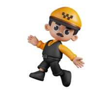 3d Character Taxi Driver Happy Jumping Pose. 3d render isolated on transparent backdrop. png