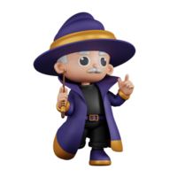 3d Character Wizard Feeling Happy Pose. 3d render isolated on transparent backdrop. png