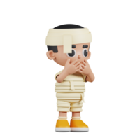 3d Character Mummy Affraid Pose. 3d render isolated on transparent backdrop. png