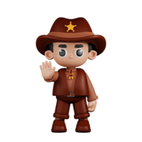 3d Charakter Sheriff tun das halt Zeichen Pose. 3d machen isoliert auf transparent Hintergrund. png