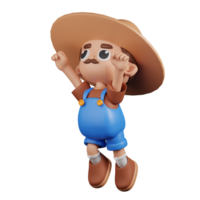 3d Character Farmer Superhero Pose. 3d render isolated on transparent backdrop. png